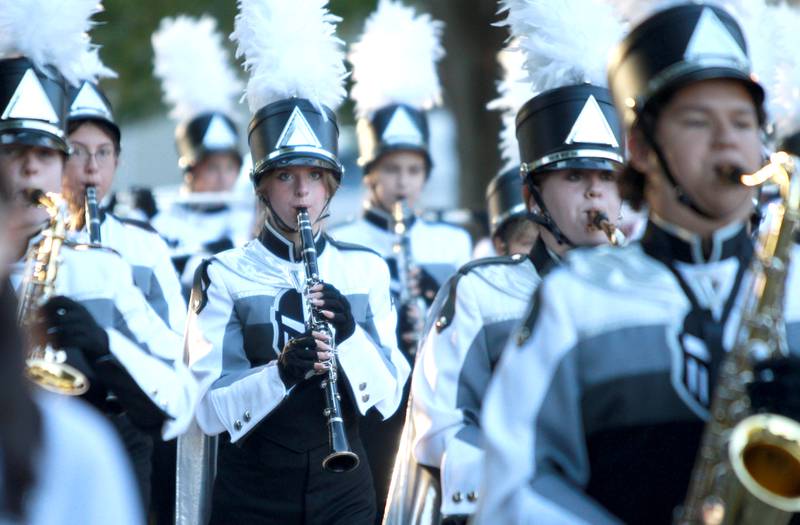 The Kaneland High School Marching Band performs on Wednesday, Oct. 2, 2024 during the school’s homecoming parade in Elburn.