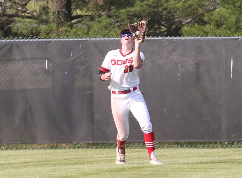 Streator Brady Grabowski makes a catch in left field during the Class 3A Sectional semifinal game on Wednesday, May 31, 2023 at Metamora High School.