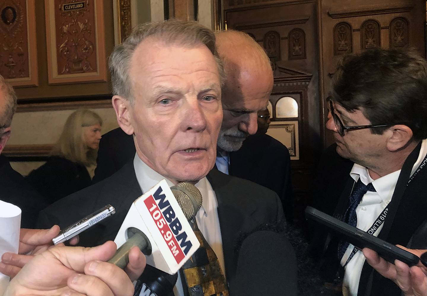 In a rare media availability with reporters in October 2019, then-Illinois House Speaker Michael Madigan denies being a target of a growing federal investigation into corruption.