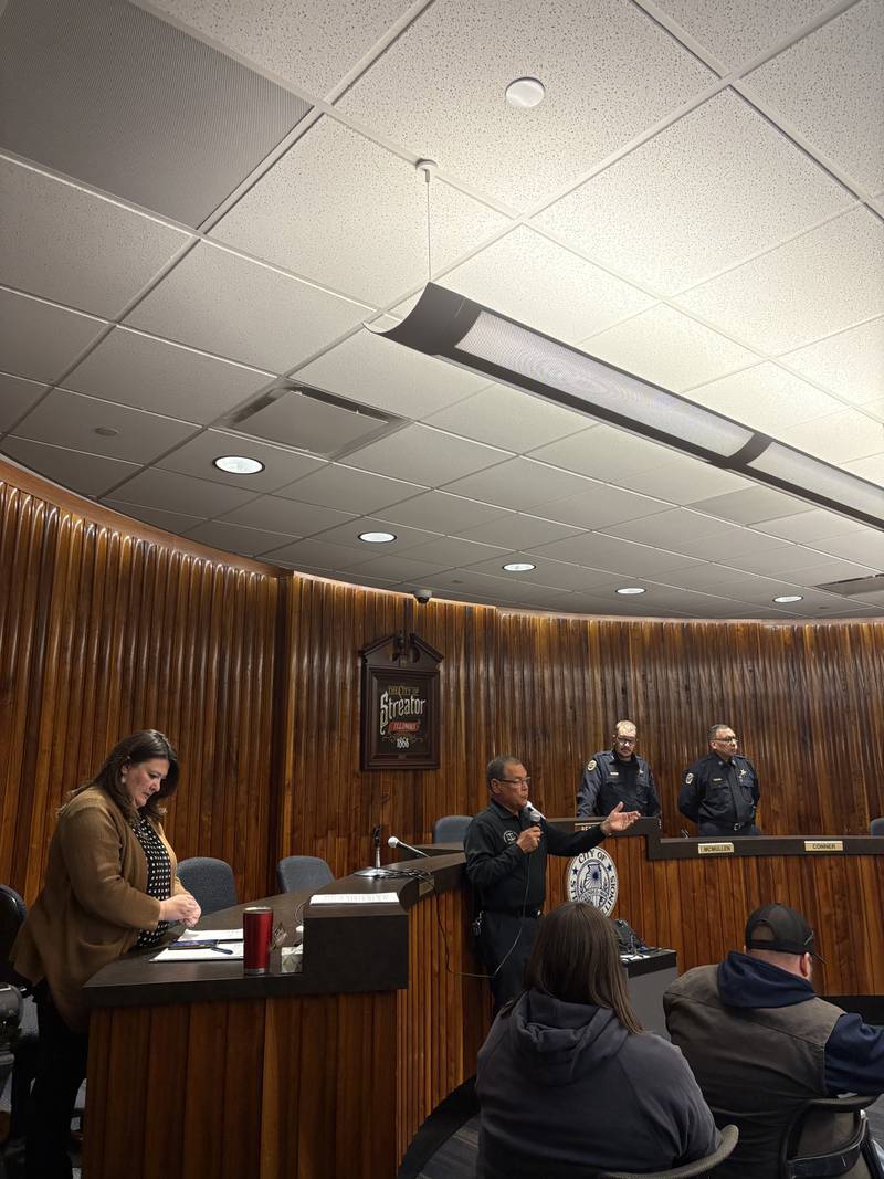 La Salle County State's Attorney Joe Navarro speaks Tuesday, Oct. 15, 2024, during Streator's special meeting.