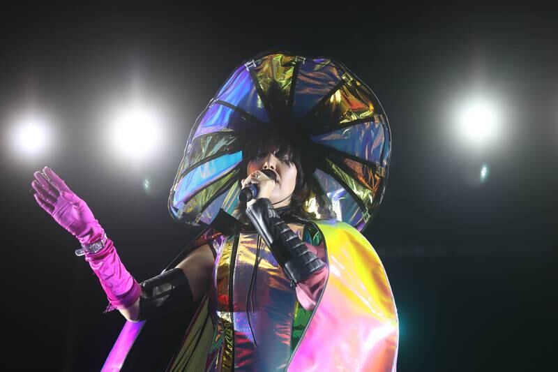 Yeah Yeah Yeahs lead singer Karen Lee Orzolek closes out the Roots stage on day three of Riot Fest. Saturday, Sept. 18, 2022, in Chicago.