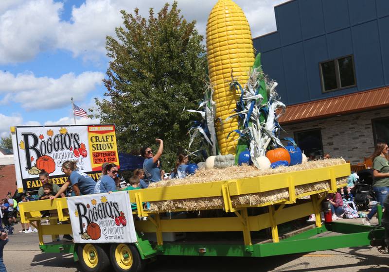 Boggios Orchard and Produce float rides down South Main Street during the 54th annual Homestead Festival parade on Saturday, Sept. 6, 2025 in Princeton.