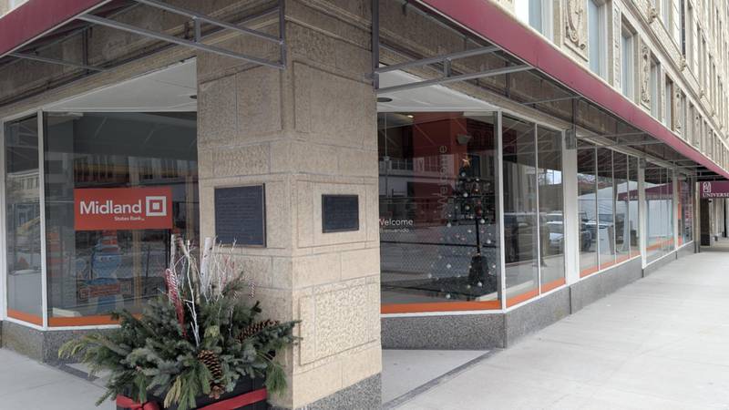 Midland States Bank is seen Thursday, Dec. 19, 2024, at 100 N. Chicago St. in Joliet.