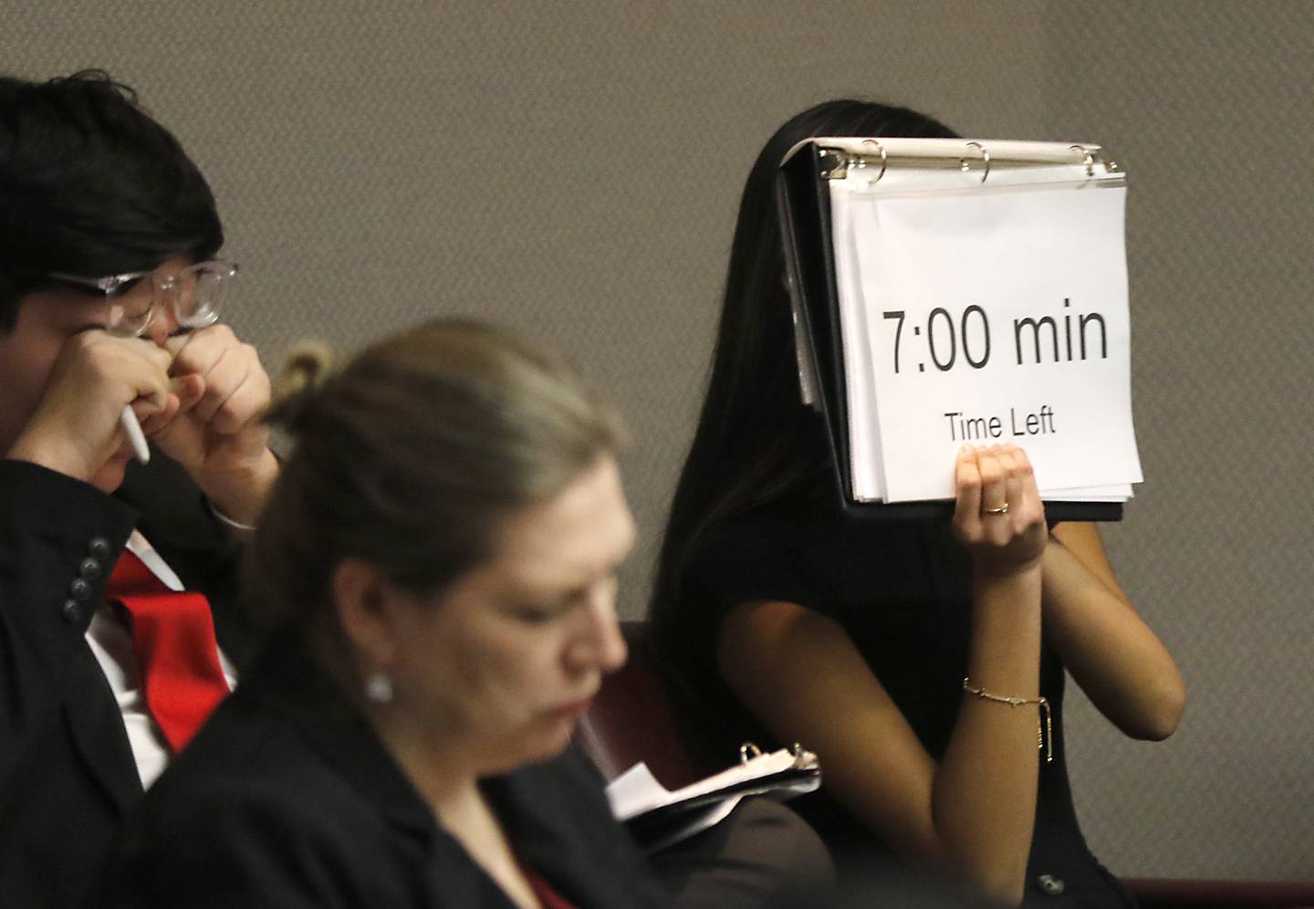 The remaining time is shown during the 2025 McHenry County Mock Trial Open on Friday, Feb. 14, 2025, at the McHenry County Courthouse in Woodstock.