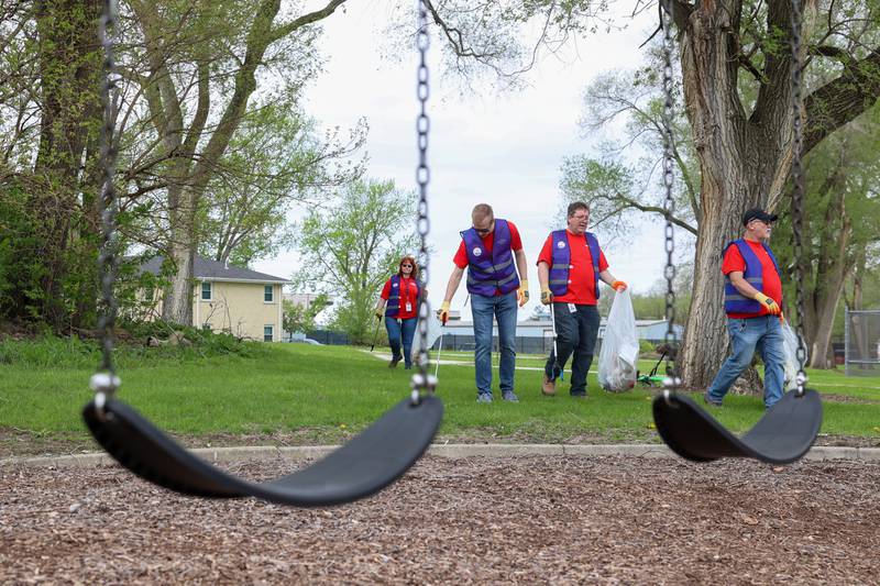 Volunteers with Dow Chemical in Kankakee clean up Washington Park during the United Way of Kankakee & Iroquois Counties’ annual Day of Action on Wednesday, April 22, 2026.