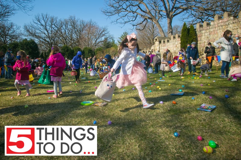Jackie Rylko, 8, of Cary, runs towards eggs during the annual Easter egg hunt at Bettendorf Castle on Saturday, April 3, 2021, in Fox River Grove.