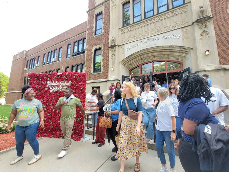 Kankakee School District staff walk out of the Lincoln Cultural Center auditorium Monday, Aug. 18, 2025, after a convocation welcoming them back for the 2025-26 school year.