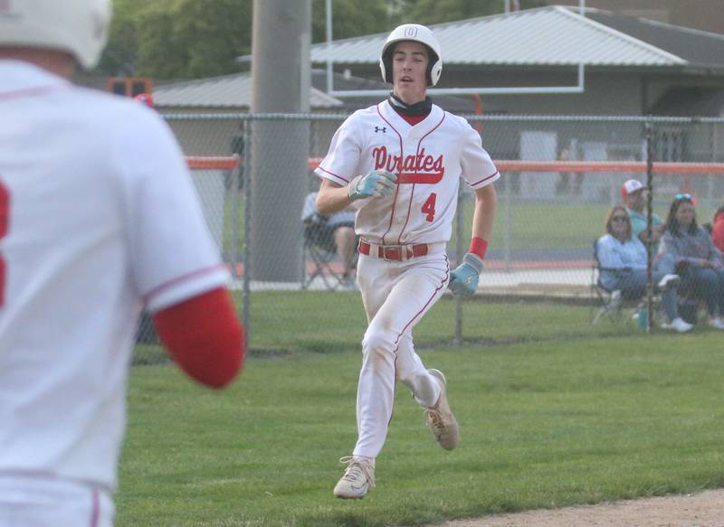 Ottawa's Colt Bryson scores the teams solo run to defeate Streator during the Class 3A Regional semifinal game on Thursday, May 29, 2025 at Pontiac High School.