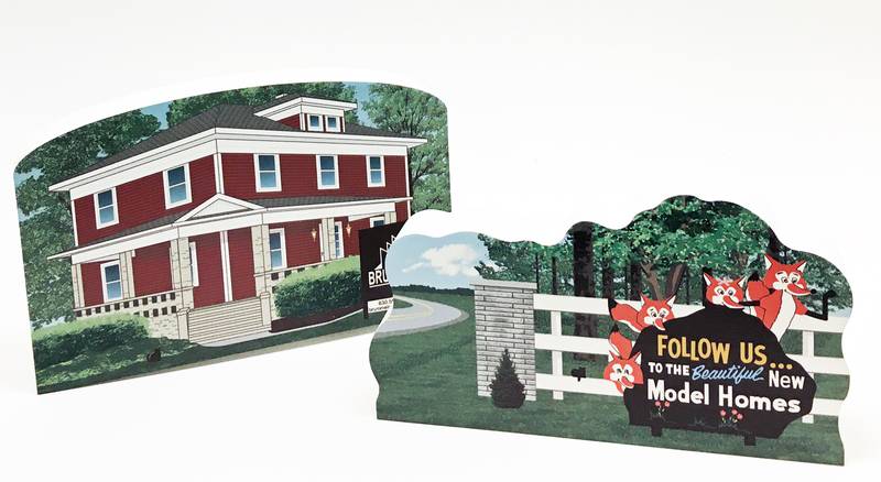 Oswego’s Little White School Museum will be participating in Museum Store Sunday this Sunday, Nov. 28, by featuring their two latest Cat’s Meow architectural miniatures of Oswegoland historic structures. On sale at the museum and new this year will be the iconic 1961 Boulder Hill sign and the Johnston House at Oswego’s busy “Five Corners” intersection. Each miniature includesbuilding histories on the reverse, and are priced at $20 each.