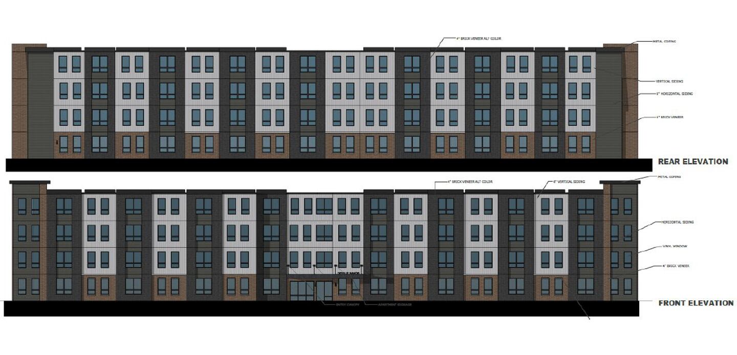 Front and rear elevation plans. Images taken from Woda Cooper's concept presentation.