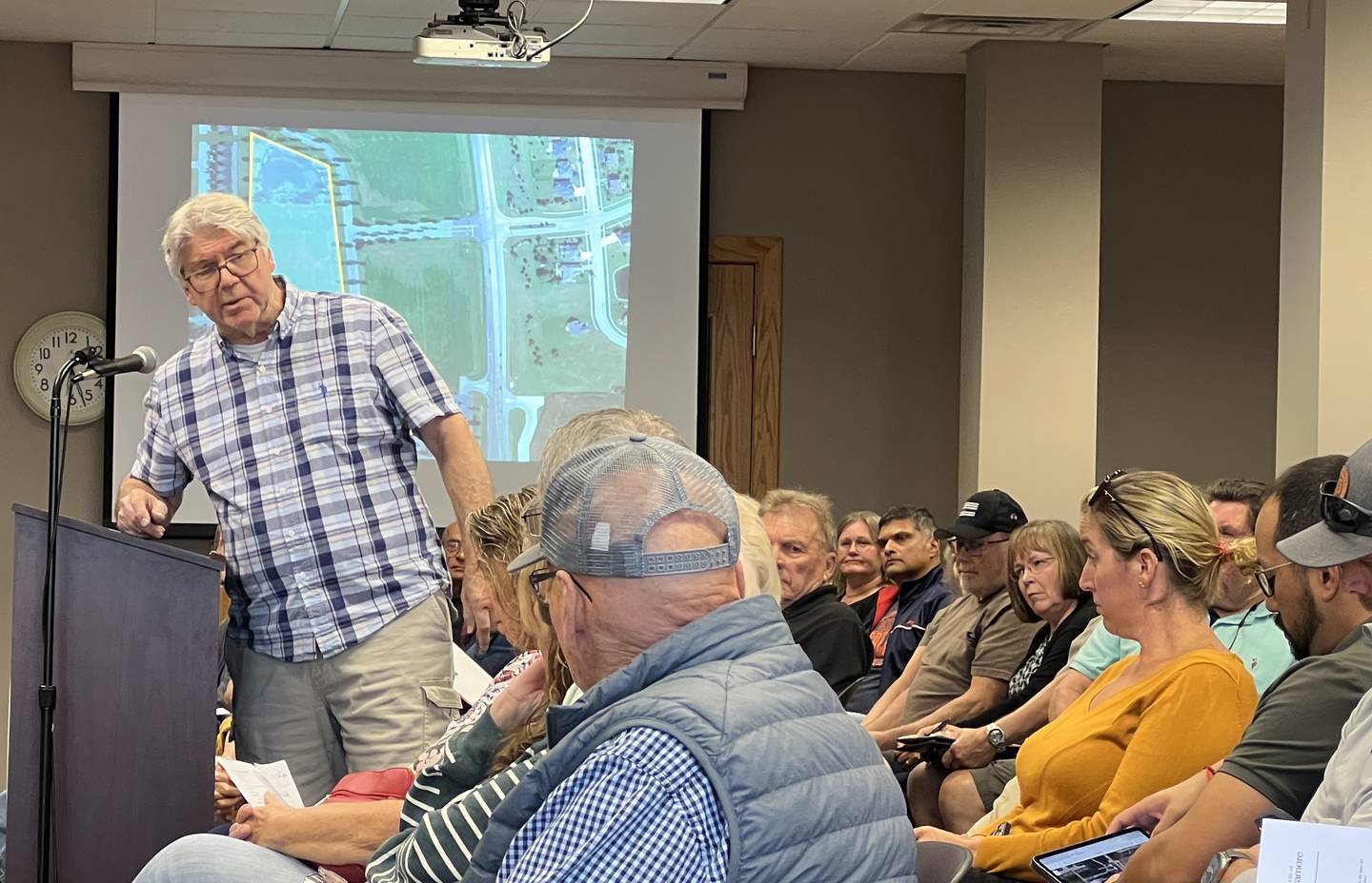 Sycamore resident Mike Villalta, who is a former Mayor of Los Banos, California, urged others to speak their mind at a public hearing on Sept. 8, 2025, that was held for a proposed apartment complex in north Sycamore.