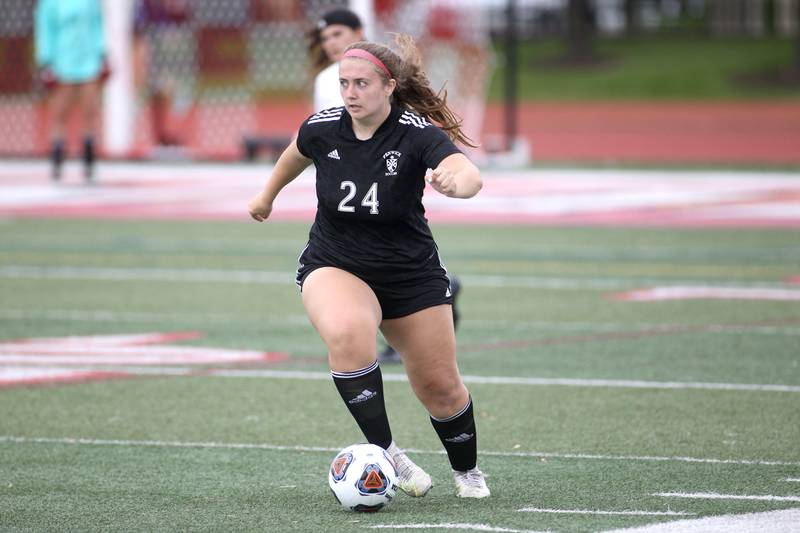 Fenwick’s Natalie Larucci (24) dribbles the ball during their IHSA Class 2A State consolation game against Deerfield at North Central College in Naperville on Saturday, June 4, 2022.