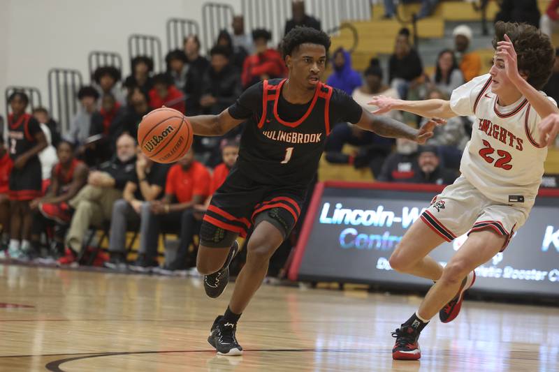 Bolingbrook’s Mekhi Copper drives to the paint against Lincoln-Way Central.