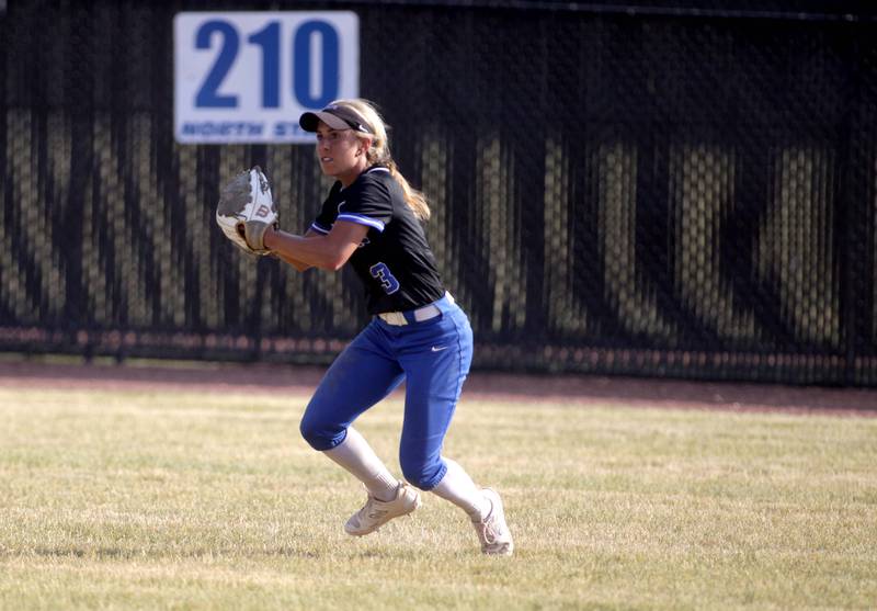 St. Charles North’s Leigh VandeHei throws the ball in from the outfield during a Class 4A St. Charles North Sectional final against Lake Park on Friday, June 2, 2023.