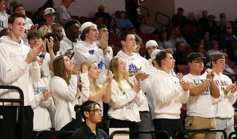 Joliet Catholic fans cheer on the volleyball team while playing St. Francis in the Class 3A semifinal game on Friday, Nov. 11, 2022 at Redbird Arena in Normal.