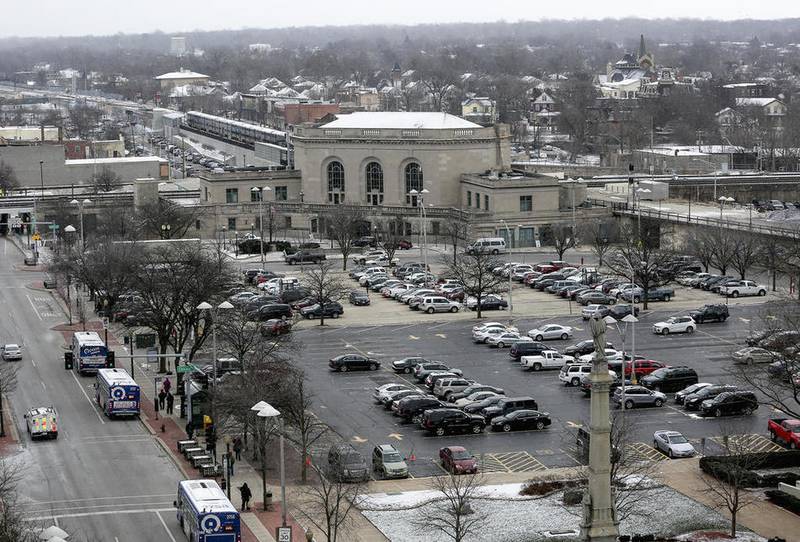 The Will County Courthouse parking lot in downtown Joliet. The city would like to reopen Chicago Street, which currently is split due to the parking lot.