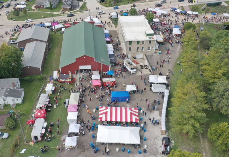 An aerial view of the 53rd annual Burgoo on Sunday, Oct. 8, 2023 downtown Utica.