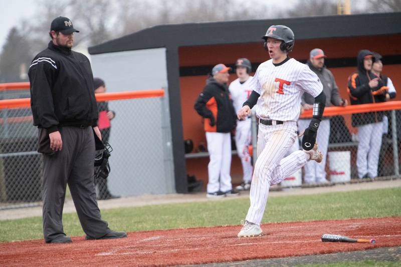 Crystal Lake Central's John Dobbeck scores a run against Lake on Friday April 4, 2025 in Crystal Lake.