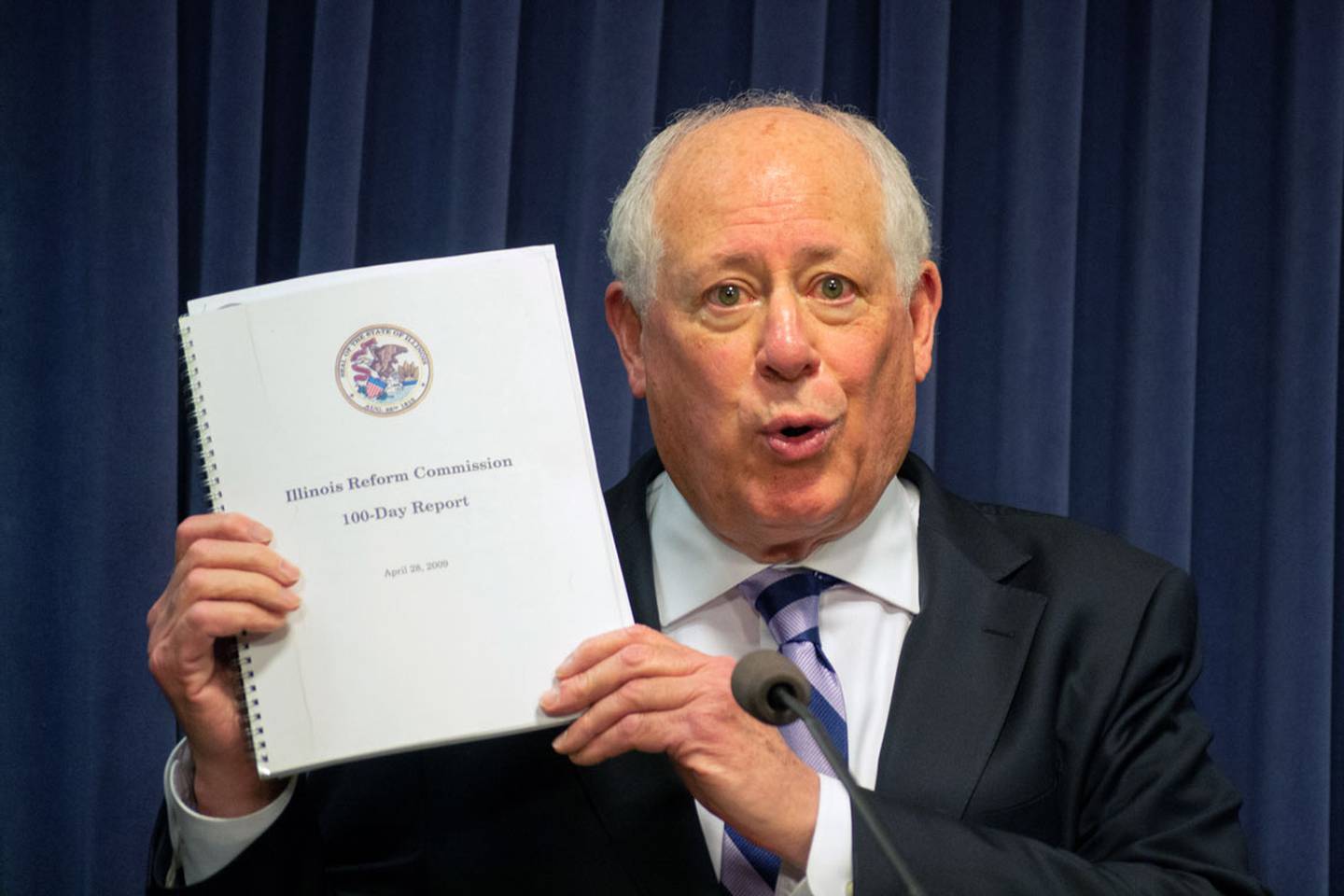 Ex-Gov. Pat Quinn speaks at a Statehouse news conference in 2023.