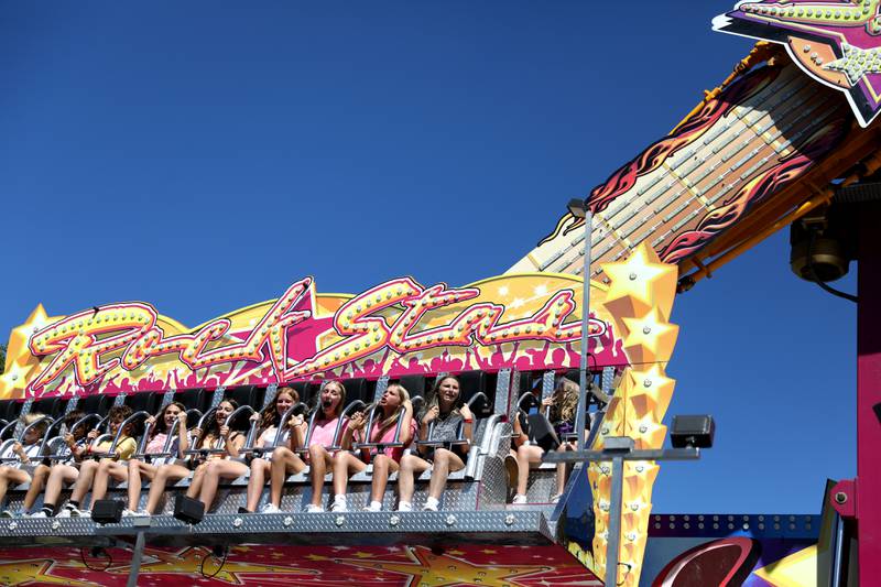 The Rock Star carnival ride flies through the air during opening day of Swedish Days Festival in Geneva on Wednesday, June 22, 2022. The festival runs through Sunday, June 26, 2022.