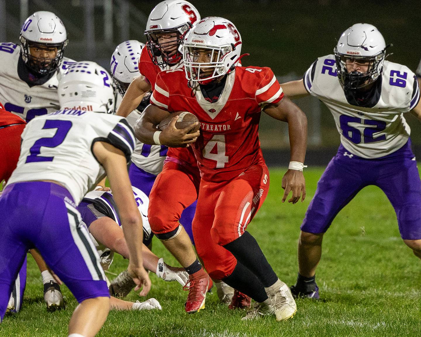 Leodies Jordan (4) of Streator runs ball on Friday, October 17, 2025 at Streator High School in Streator.