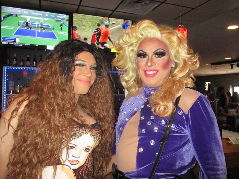 Drag queens Destiny Valero, left, and Aleyna Courture performed at the Pinz Entertainment Center in Yorkville on Aug. 21, 2022.