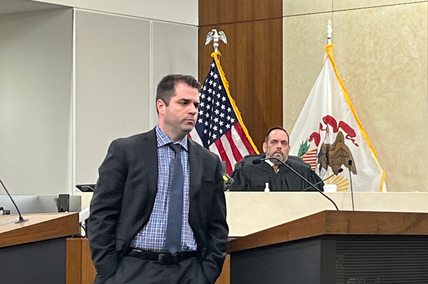 Will County Assistant State's Attorney Jeffrey Tuminello delivers opening statements on Wednesday, March 23, 2022, in the reckless homicide trial against Sean Woulfe.