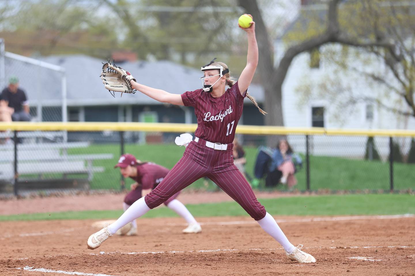 Lockport’s ridges Faut delivers a pitch against Lincoln-Way East on Monday, April 13, 2026 in Lockport.