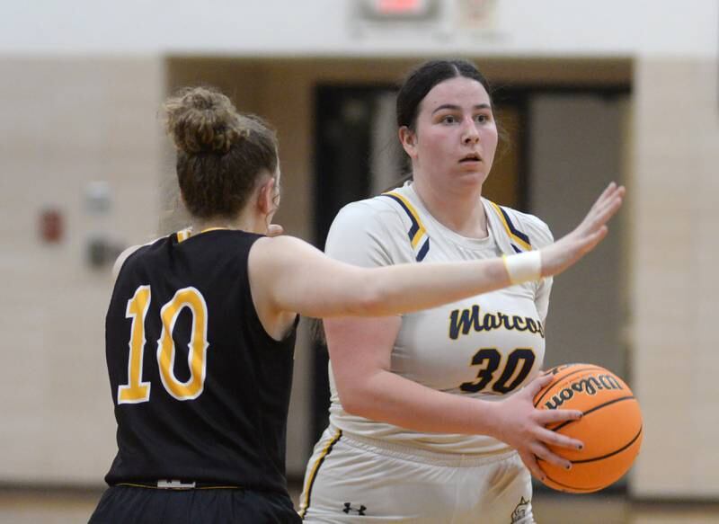 Polo's Leah Tobin looks to pass against Riverdale during a Saturday, Jan. 18, 2025 game at Polo High School.
