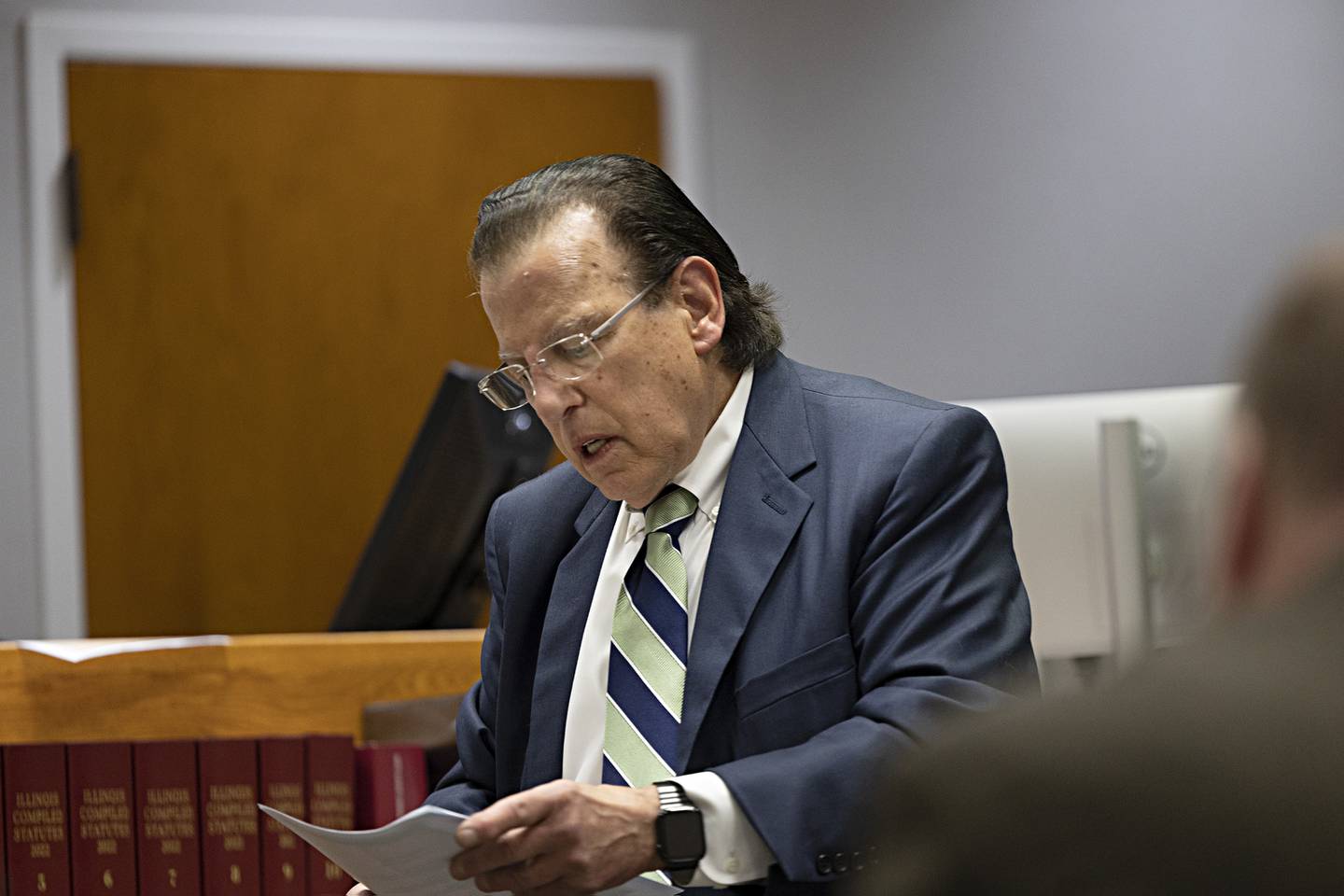 Defense attorney Louis Pignatelli speaks near the start of a sentencing hearing for Doug Strehlow Monday, Sept. 25, 2023 in Whiteside County court in Morrison.
