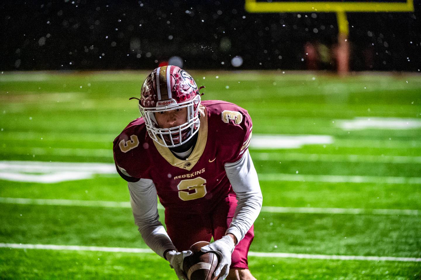 Morris's Sam Reddinger dives in a touchdown during the IHSA Quarterfinals game against Mahomet-Seymour Saturday Nov. 12, 2022 at Morris High School