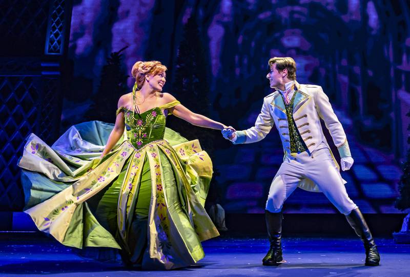Beth Stafford Laird (left) plays Anna and Jake DiMaggio Lopez is Hans in Paramount Theatre’s Midwest Regional Premiere of Disney’s Frozen the Broadway Musical. Performances run through January 19, 2025 at Paramount Theatre, 23 E. Galena Blvd. in downtown Aurora. Tickets: paramountaurora.com or (630) 896-6666. Credit: Liz Lauren