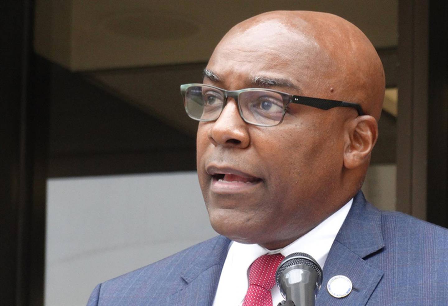 Illinois Attorney General Kwame Raoul announces stepped up efforts to combat online child exploitation Monday outside his office in Springfield.