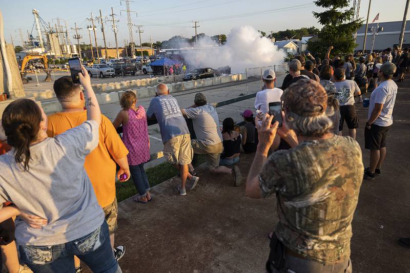 Fans cheer as the burnout show comes to a close Thursday, June 19, 2025, in Rock Falls.