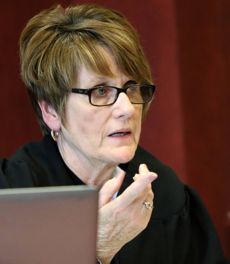 Judge Robbin Stuckert talks with First Assistant State's Attorney Stephanie Klein, not pictured, on Thursday, May 4, 2017 at the DeKalb County Courthouse in Sycamore. Stuckert granted the state's request to remove three doctors from the defense's list of witnesses for 2014 murder trial in the case against Nicholle Martinez, which will start Tuesday.