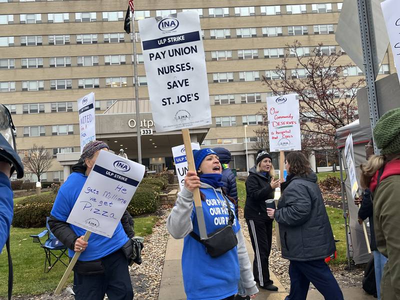 Union nurses on strike on Tuesday, Nov. 21, at Ascension Saint Joseph – Joliet Hospital, 333 Madison St., Joliet.