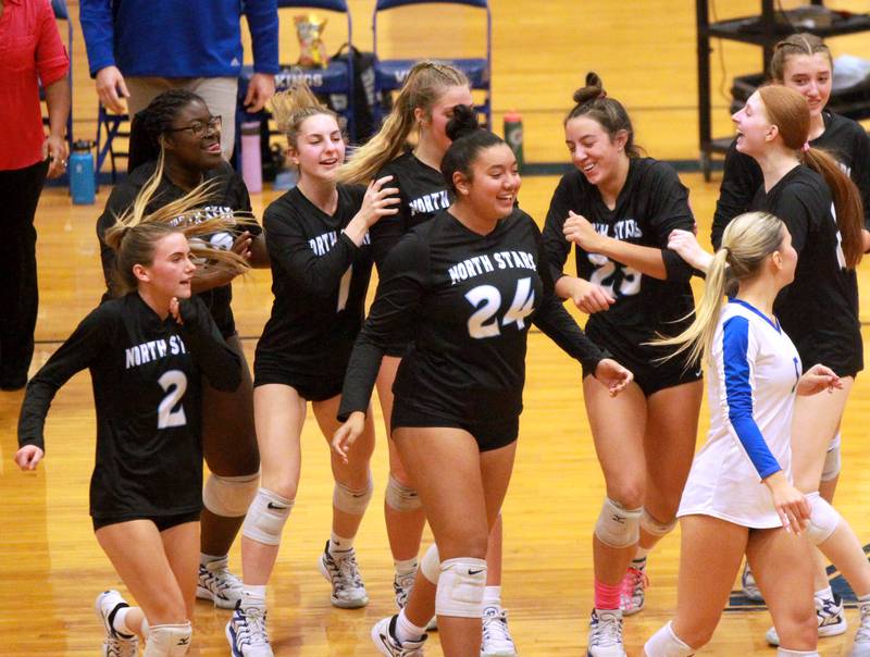 St. Charles North players celebrate their win over Geneva during a game on Tuesday, Oct. 22, 2024 at Geneva.