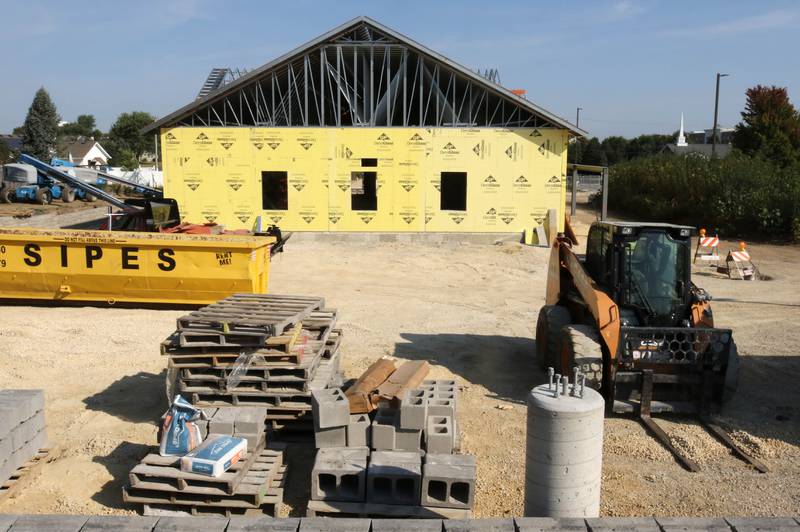 The back of the new DeKalb fire station Wednesday, Sept. 18, 2024, at 1130 South Malta Road in DeKalb. Construction on the station, the fourth for the DeKalb Fire Department, is ongoing.
