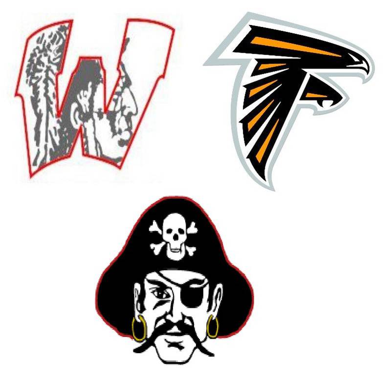 Woodland, Flanagan-Cornell, Earlville logos together