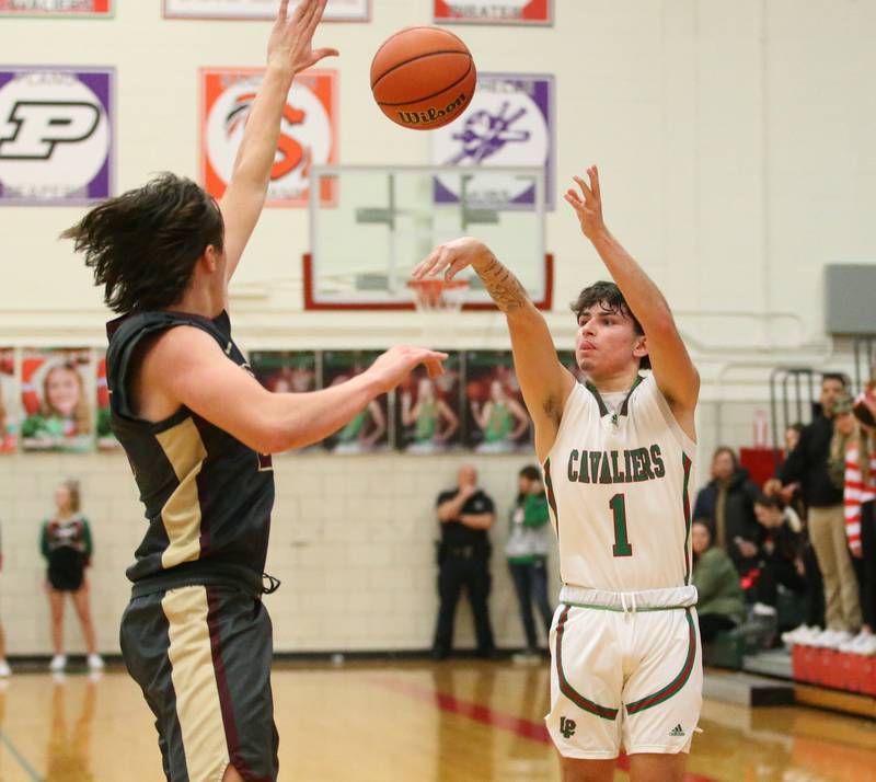 L-P's London Cabrera shoots a jump shot over Morris's Brett Bounds in Sellett Gymnasium on Friday, Jan. 13, 2023 at L-P High School.