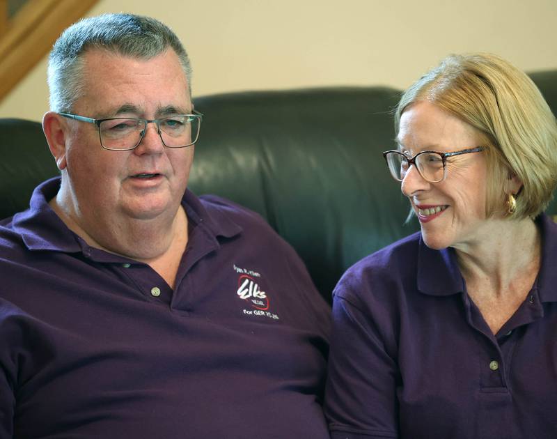 Bryan Klatt, Grand Exalted Ruler of the Benevolent and Protective Order of Elks of the U.S.A., talks Monday, Aug. 4, 2025, as his wife Susan looks on at their home in DeKalb.