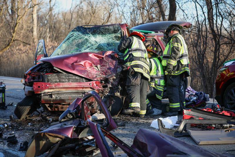 A woman was flown to Advocate Condell Medical Center in Libertyville after a crash near Woodstock Tuesday, Feb. 25, 2025.