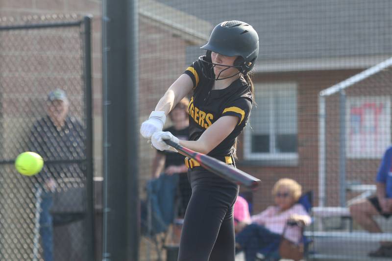 Joliet West’s Caitlin Jadron connects against Joliet Central on Wednesday, April 22, 2026 in Joliet.