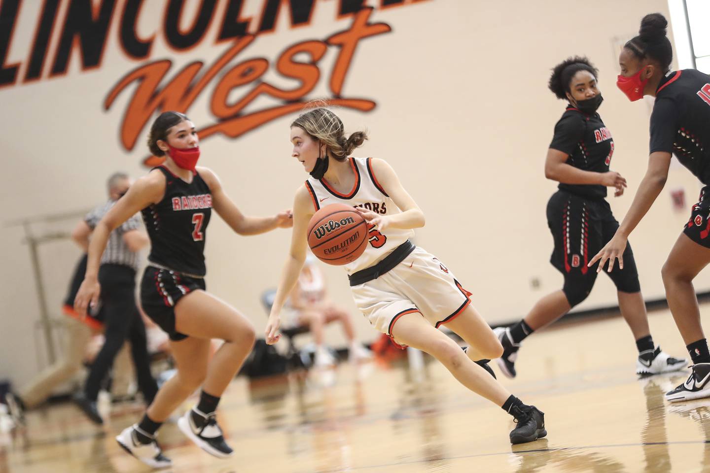 Lincoln-Way West's Ava Gugliuzza dribbles the game out  on Saturday, Feb. 27, 2021, at Lincoln-Way West High School in New Lenox, Ill.