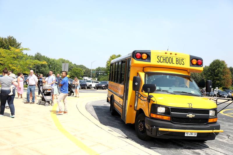 Students arrive for the first day of school for the Geneva Early Learning Program on Monday, Aug. 21, 2023.