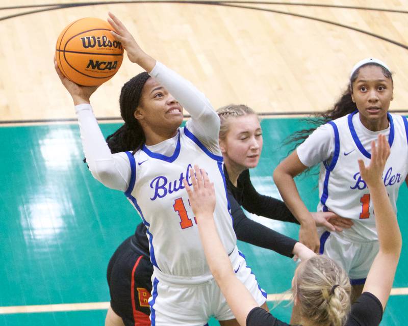 Butler's Xyanna Walton puts the jumper up against Batavia during the Dave Yates Chicagoland Showcase on Saturday, Dec7,2024 at Fremd in Palatine.