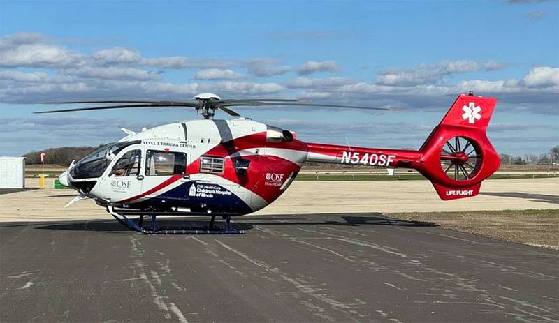 An OSF St. Anthony Airbus helicopter, along with its crew, moved into the new hangar at the Whiteside County Airport, 10950 Hoover Road in Rock Falls, on April 6, 2024. “Being in this area allows us to respond to hospitals in Sterling and Dixon within a few minutes, the Quad-Cities in about 15 minutes, Morrison,  Freeport, Geneseo, and many others in 12-25 minutes,” OSF Life Flight said on its Facebook page.