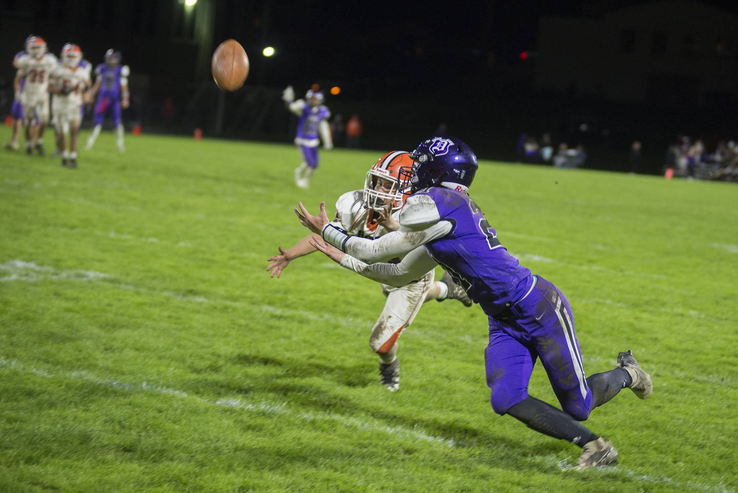 Dixon's Mason Randick makes a diving catch in the red zone to set the Duke's up for a second half TD Friday, Oct. 15, 2021 against Byron.