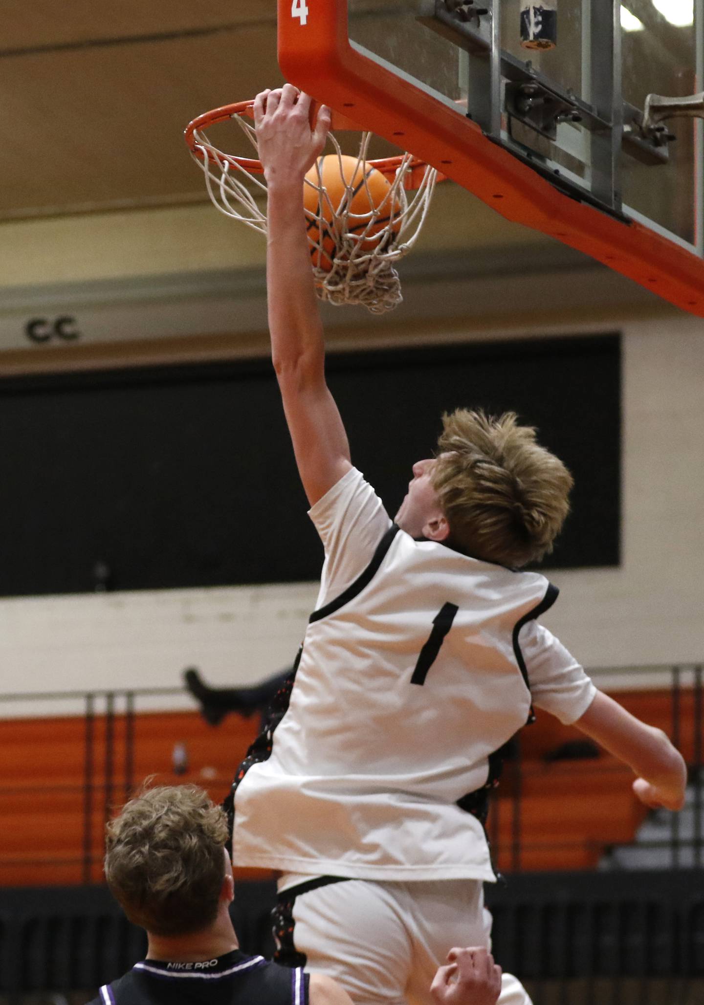 Crystal Lake Central's JJ Parrish dunks the basketball during a Fox Valley Conference basketball game against Hampshire on Friday, Feb. 7, 2025, at Crystal Lake Central High School.