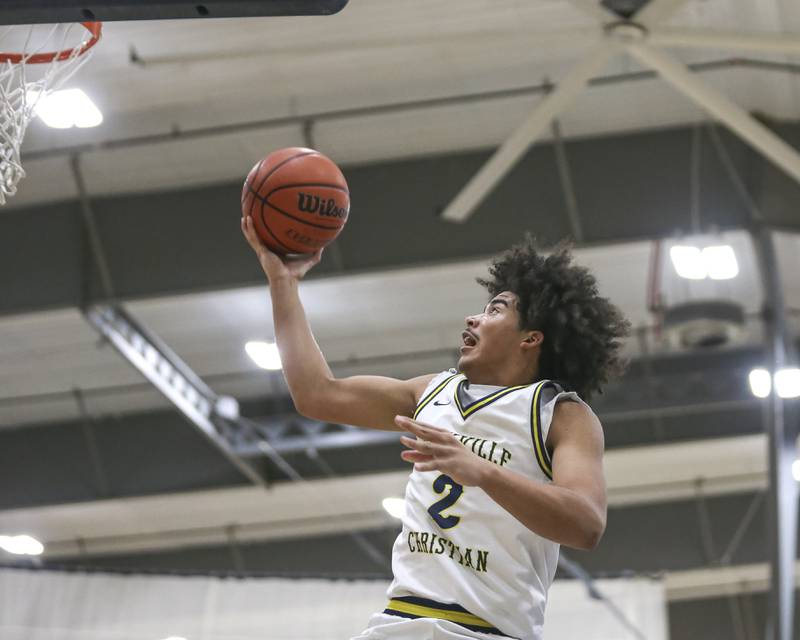 Yorkville Christian's Kayden Maxwell (2) puts up a shot at the basket during their basketball game between Christ the King at Yorkville Christian, Feb 6, 2026 in Yorkville.